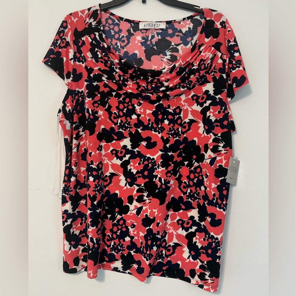 Kasper Women's Floral Cowl Neck Blouse - Red and Black